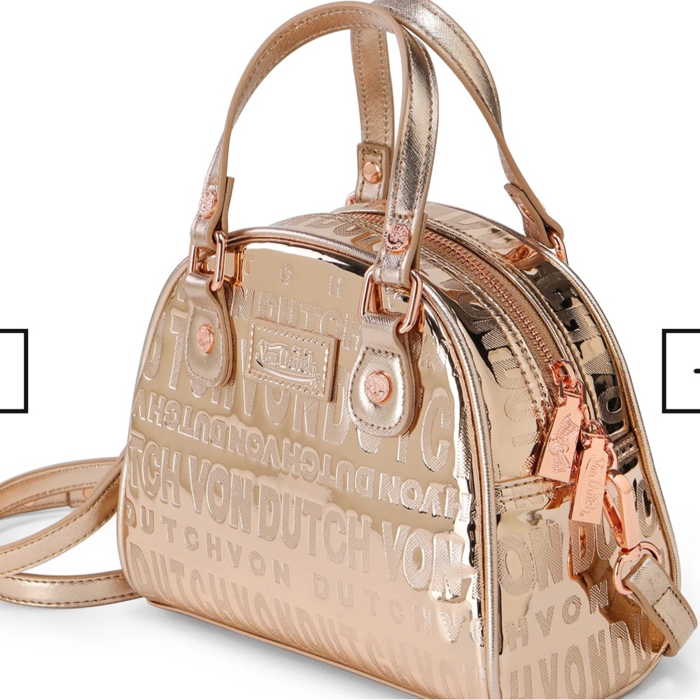 VON DUTCH ROSE GOLD REFLECTIVE BOWLING BAG NWT - Picture 4 of 7